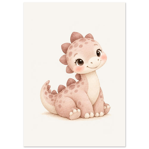 Poster van de babydino aan de muur, in warme, natuurlijke tinten