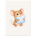 Dierenposter muisje met roze oren en krulstaartje, voor een neutrale babykamer