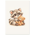 Dierenposter wasbeertje met knuffel voor een neutrale babykamer